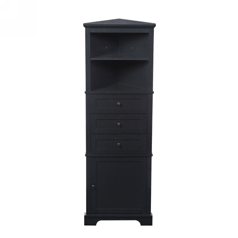 Tall Storage Cabinet With 3 Drawers And Adjustable Shelves For Bathroom