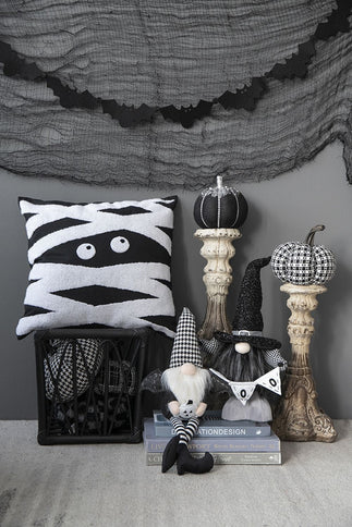Sitting Gnome With Wings & Plaid Hat, For Halloween Decor