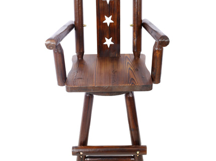 Rustic Tall Bistro Chair Decorative Star Backrest And Footrest, Fir Wood, 4 Foot - Brown
