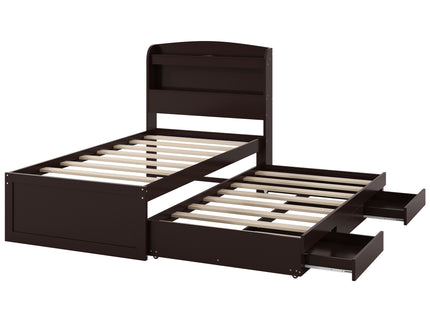 Platform Bed With LED Headboard, Charging Station, Trundle And 2 Drawers