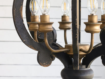 Farmhouse Chandelier, 6 Light Wood Chandelier Pendant Light Fixture With Adjustable Chain For Dining Room Living Room Entryway, Bulb Not Included