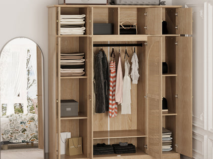 8 Door Armoire Wardrobe With Adjustable Shelves And Hanging Rod