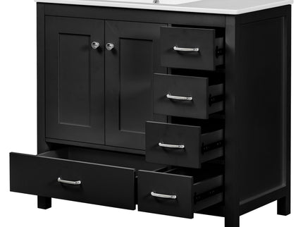 Bathroom Vanity With Ceramic Sink Combo, Abundant Storage Cabinet 2 Soft Close Doors And 5 Drawers