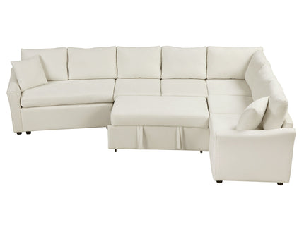 L-Shaped Sofa Convertible Sofa Bed Pull Out Sofa Sleeper With Two Back Pillows, Two USB Ports And Two Power Sockets For Living Room