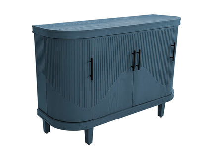 Curved Sideboard Wooden Console Table With 4 Doors And Adjustable Shelves For Living Room - Blue