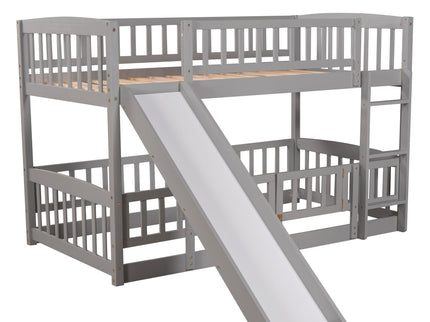 Low Bunk Bed With Slide, Fence And Ladder