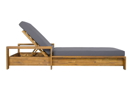 Chaise Lounge With Armrests, 2 Fold Cushion Set, 3 Position Adjustable Backrest, For Patio Pool - Dark Gray / Teak