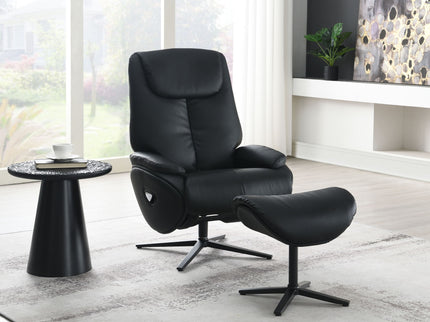 Labotina - Top Grain Leather Accent Chair With Swivel & Ottoman - Black