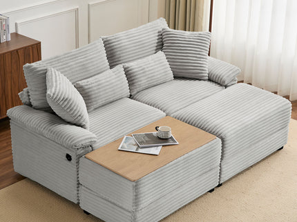 Double Chaise Lounge Set With Reversible Storage Ottomans, USB Port