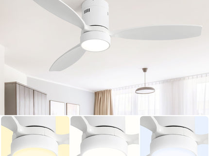 Indoor / Outdoor Ceiling Fan With Blades, Reversible DC Motor, Remote Controlled LED Light - White