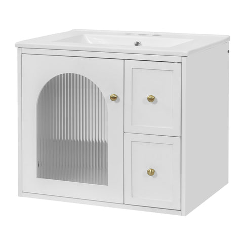 Wall-Mounted Bathroom Vanity Set With Sink, 2 Drawers And Soft-Close Door