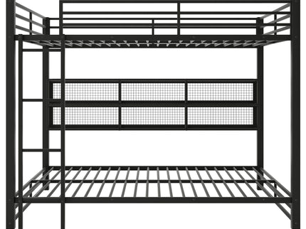 Queen Over Queen Bunk Bed With Storage Cabinets And LED Sturdy Frame, 6 Storage Units, Adjustable LED Lights - Black