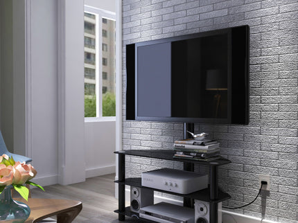 43.3" Multi-Function TV Stand Height Adjustable Bracket Swivel 3 Tier - Black