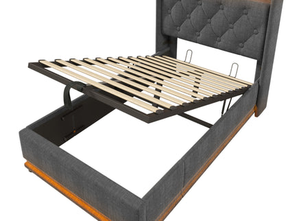Upholstered Bed, 360 Surround LED Function, Remote Control, Hydraulic Storage Bed With USB, Type-C Charging (Without Mattress)