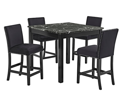 5 Piece Counter Height Dining Set With Table, Tufted Nail Head Chairs - Black