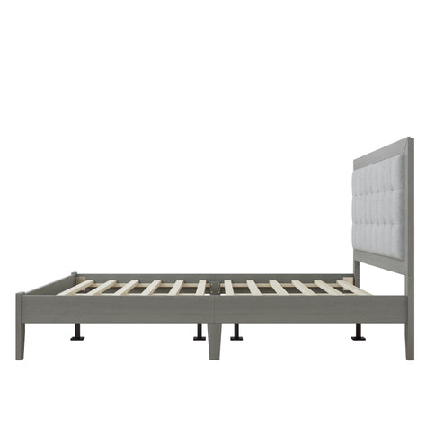 Mid Century Modern Platform Bed With Upholstered Headboard