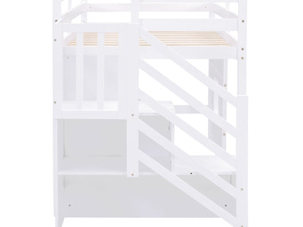 Loft Bed With Storage Staircase, Window & LED Light