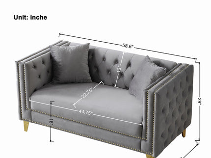2 Seater Deep Seat Sofa With Button Nailhead, Square Arm
