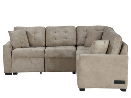 L-Shape Sofa Bed Pull-Out Sleeper Sofa With Wheels, USB Ports, Power Sockets For Living Room