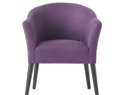 Fabric Arm Chair With Wooden Legs And Cushioned Seat - Plum