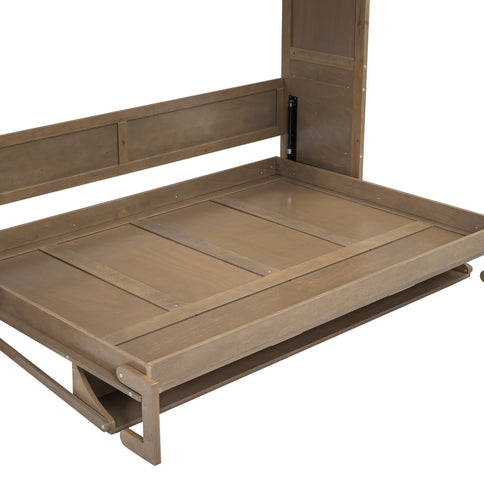 Full Size Murphy Bed With Wardrobe, Drawers, And Open Shelves - Wood