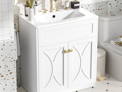 Bathroom Vanity With Sink, Freestanding Storage Cabinet With Handles, Soft Closing Doors