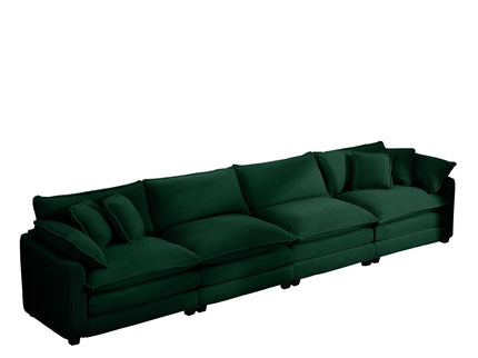 Modern Upholstered 4 Seater Fabric Sofa With Arm And Throw Pillows