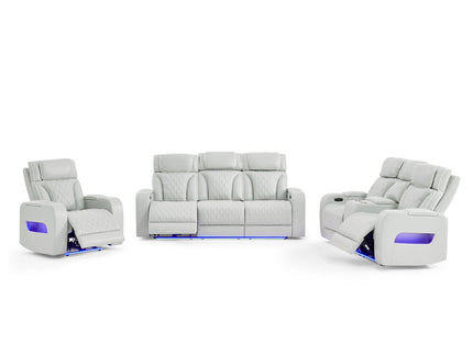 Julian - Power Reclining Sofa With Footrest And LED Lighting - Silver