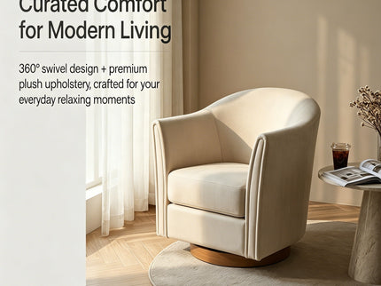 360 Degree Rotating Barrel Armchair For Living Room - Cream Beige