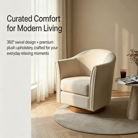 360 Degree Rotating Barrel Armchair For Living Room - Cream Beige