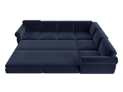 L-Shaped Sofa Couch With Pull Out Bed With Nailhead Trim & Rolled Arm
