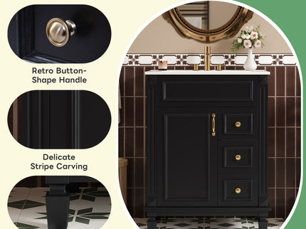 Bathroom Vanity With Sink, Compact Cabinet & 2 Drawers And Adjustable Shelf