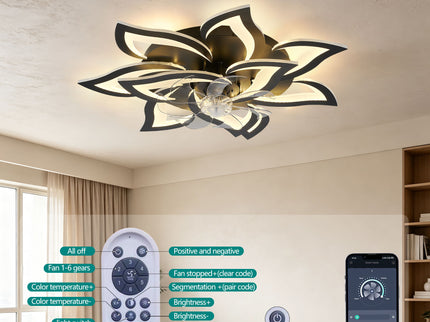 32" Flower Ceiling Fan With LED Dimmable Light, Low Profile Flush Mount Fan With Remote Control, 6 Speeds