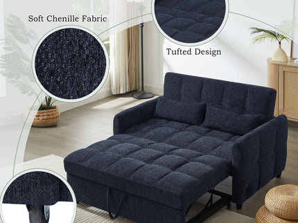 Loveseat Sofa Pull-Out Bed With Adjustable Backrest, 3 USB Ports And 2 Lumbar Pillows For Living Room