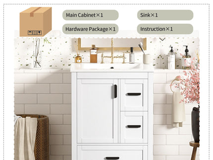 Bathroom Vanity With Sink, Soft-Close Doors, Double-Layer Shelf And 3 Drawers