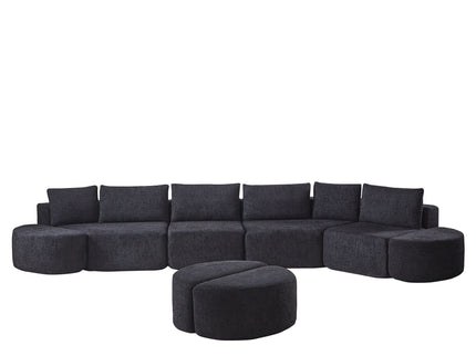 Modular Sectional Sofa With 6 Pillows And 4 Curved Footstools For Living Rooms - Black