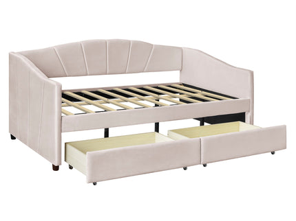 Upholstered Daybed With Two Drawers And Wood Slat