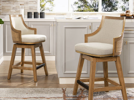 Bahama - Cane High Back Swivel Counter Stool With Recessed Arms Textured Weave - Taupe Beige