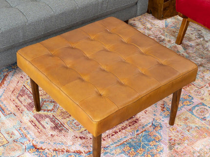 Mark - Tufted Square Genuine Upholstered Ottoman