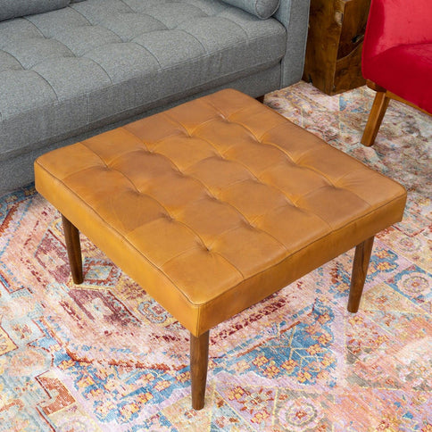 Mark - Tufted Square Genuine Upholstered Ottoman