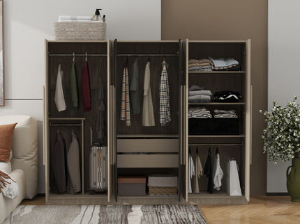 6 Doors Wardrobe Storage For Bedroom, With 2 Drawers Inside - Black / Nature