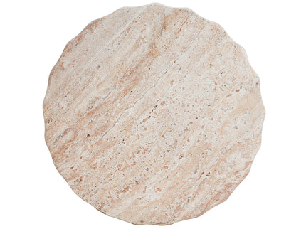 Outdoor / Indoor Lightweight Concrete Side Table, Cylinder Travertine Finish Accent Table - Beige