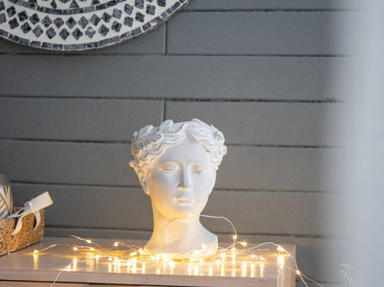 Greek Style Cement Head Planter Indoor Outdoor Home Garden Decor - Gray