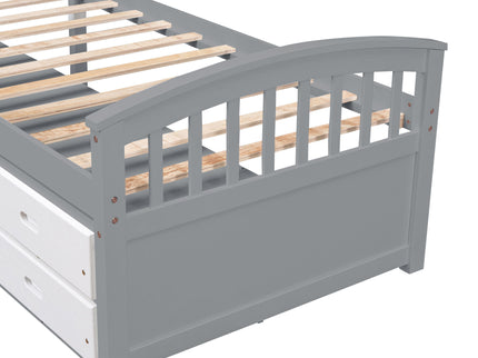 Platform Storage Bed Solid Wood Bed With 6 Drawers