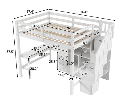 Loft Bed & L Shaped Desk, Drawers, Cabinet, And Storage Staircase
