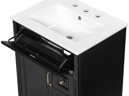 Freestanding Bathroom Vanity With Sink, 3 Drawers & Flip-Out Drawer