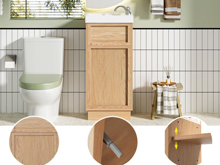 15.75" Bathroom Vanity With Reversible Resin Sink And Cabinet - Wood