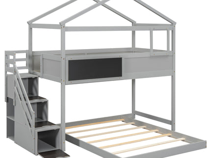 House Style Bunk Bed With Storage Staircase And board