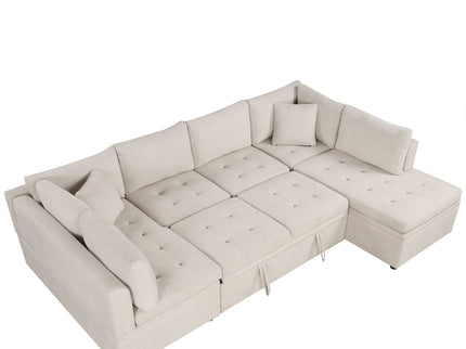 Oversized Sectional Sofa U-Shaped Sofa Couch Pull-Out Sofa Bed With Two Throw Pillows For Living Room