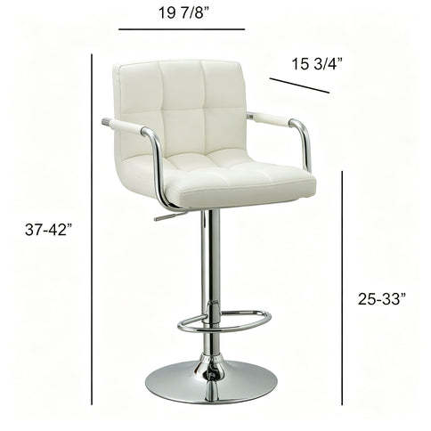 Adjustable Swivel Arm Bar Stool With Cushion - White